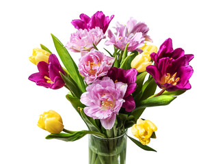 Naklejka na ściany i meble Bouquet of lilac tulips on a white background. Close-up.