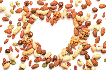 Mixed nuts frame in shape of heart