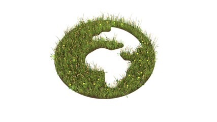 3d rendered grass field of symbol of globe Africa isolated on white background