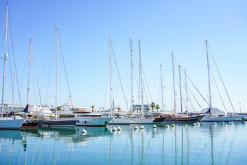 Fototapeta na wymiar Luxury yachts moored in the Marina de Valencia, Spain