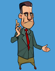cartoon smart man in suit with tie gesturing with his hands