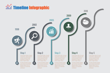 Business road map timeline infographic with 5 steps circle designed for background elements diagram planning process web pages workflow digital technology data presentation chart. Vector illustration
