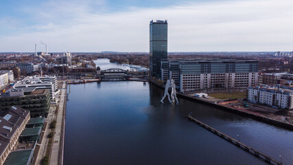 River Spree in the city of Berlin with Oberbaum Bridge - urban photography