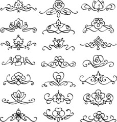 Vector set of ornaments with flowers, set of elements