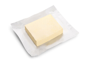 Block of fresh butter isolated on white background.