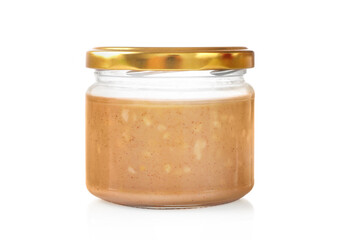 Glass jar full with peanut butter