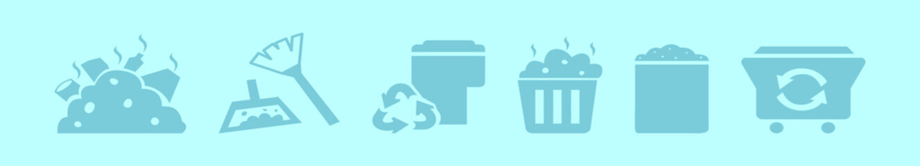 set of garbage cartoon icon design template with various models. vector illustration isolated on blue background