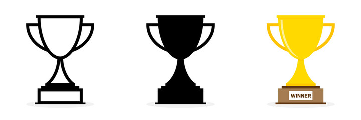 Trophy cups collection. Winner cups. Champion trophy in simple, web and flat designs, isolated. Vector illustration