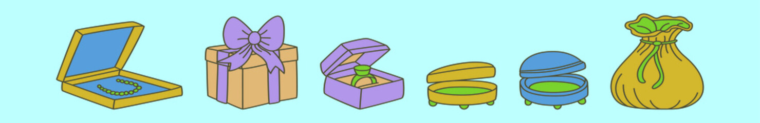 set of jewelry box cartoon icon design template with various models. vector illustration isolated on blue background