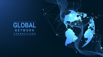 Global network connection concept. Big data visualization. Social network communication in the global computer networks. Internet technology. Business. Science. Vector illustration