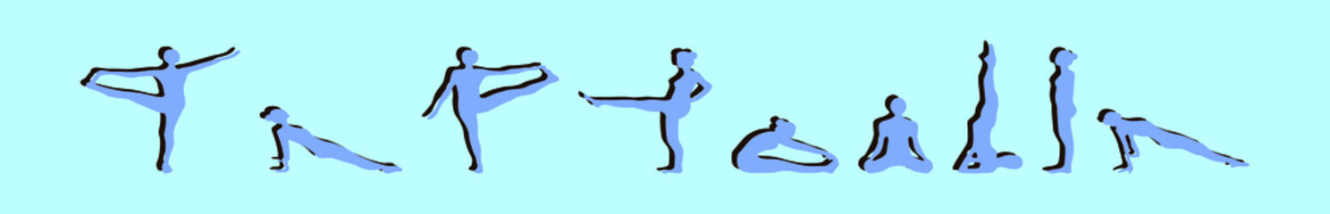 Naklejka premium set of stretching cartoon icon design template with various models. vector illustration isolated on blue background