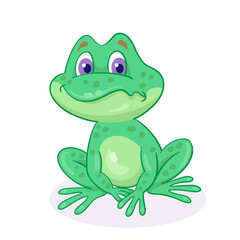 Little sad green frog is sitting. In cartoon style. Isolated on white background. Vector illustration.