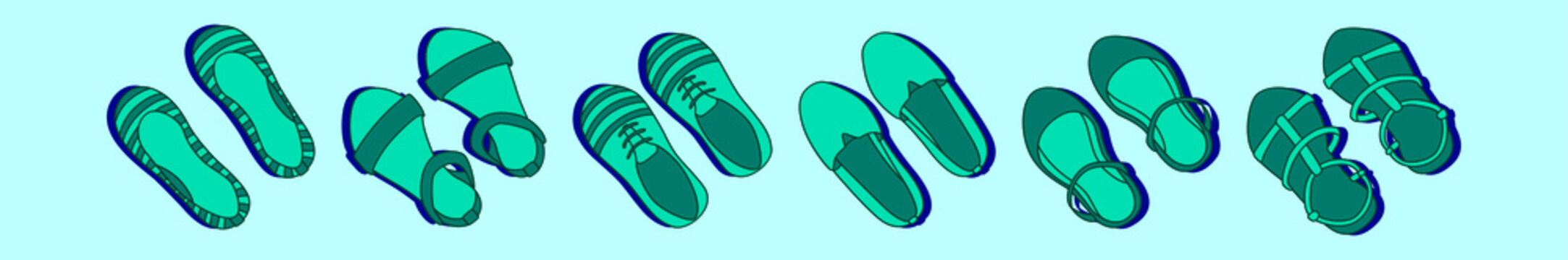 Set Of Ruby Slippers Cartoon Icon Design Template With Various Models. Vector Illustration Isolated On Blue Background