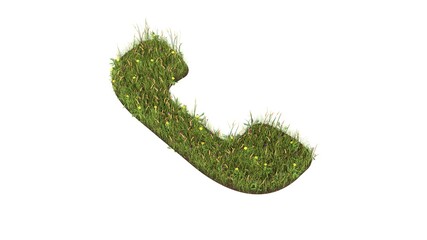 3d rendered grass field of symbol of communication phone isolated on white background
