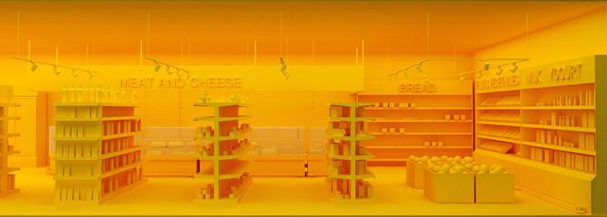 low poly supermarket interior in orange color