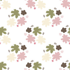 Isolated seamless doodle pattern with flower buds elements print. Grey and lilac floral print. Nature backdrop.