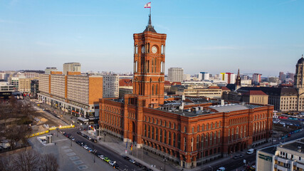 Famous Red City Hall of Berlin - aerial view - urban photography