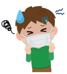 マスクのせいで気分が悪くなる男の子　イラスト