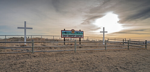 Crowfoot Cemetery at Blackfoot Crossing on the Siksika Nation in Alberta, Canada