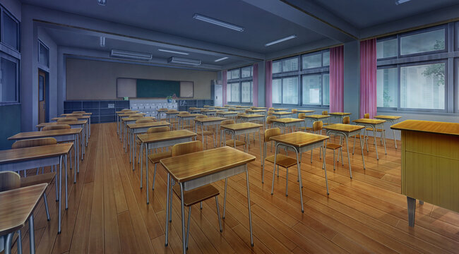 Classroom Overcast 2d Anime Background Illustration Stock