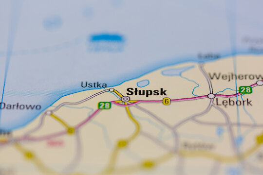 03-16-2021 Portsmouth, Hampshire, UK Slupsk Shown on a geography map or road map