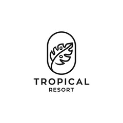 simple line monstera tropical leaf logo badge vector icon illustration in natural Geometric suitable for spa or hotel business © Ramosh Artworks