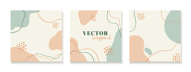 Abstract organic backgrounds for social media, instagram posts. Set of vector trendy square templates with copy space for text