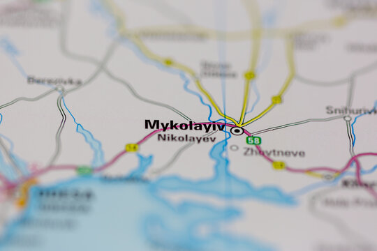 03-16-2021 Portsmouth, Hampshire, UK Mykolayiv Shown on a geography map or road map