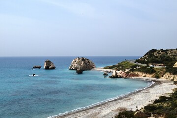 Beautiful views of the Mediterranean Sea. Birthplace of Aphrodite, Cyprus, Petra tou Romiou.