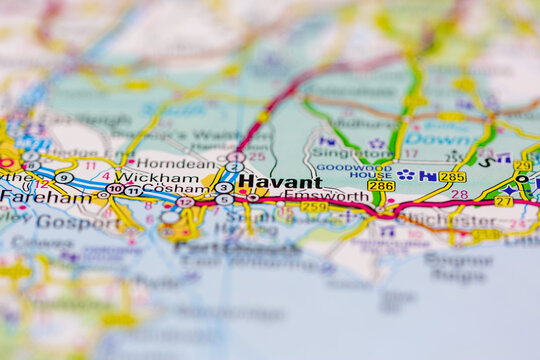 03-16-2021 Portsmouth, Hampshire, UK Havant Shown on a geography map or road map