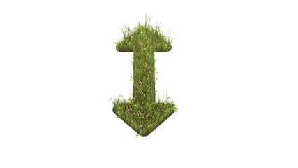 3d rendered grass field of symbol of double vertical arrow isolated on white background