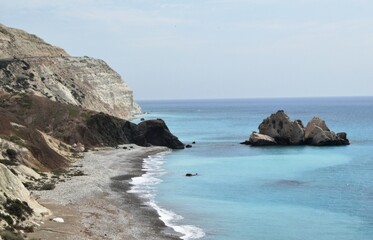 Fototapeta na wymiar Beautiful views of the Mediterranean Sea. Birthplace of Aphrodite, Cyprus, Petra tou Romiou.