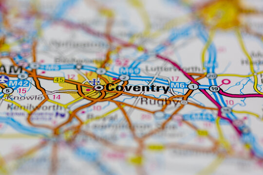03-16-2021 Portsmouth, Hampshire, UK Coventry Shown on a geography map or road map