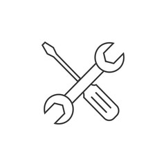 Repair service vector line icon isolated on white background. Screwdriver and wrench concept of repair service line icon