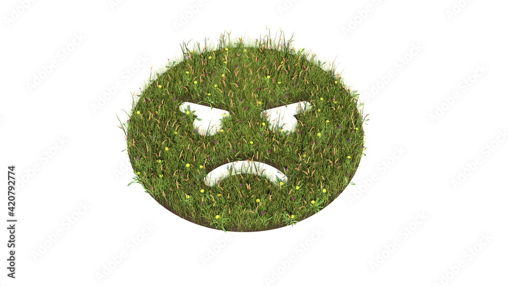 Sticker 3d rendered grass field of symbol of angry isolated on white background