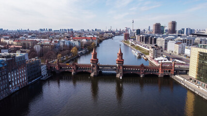 River Spree in the city of Berlin with Oberbaum Bridge - urban photography