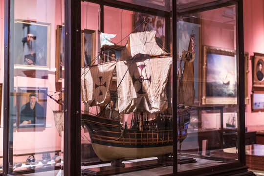 MADRID, SPAIN - 28 MARCH, 2018:Expositions Maritime Museum in Madrid history of the Spanish Navy ship models historical artifacts .
