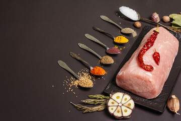 Raw pork loin and assorted spices