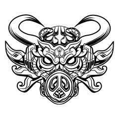 Black and white owl mecha head mascot illustration