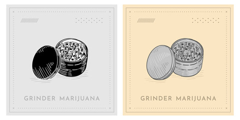 grinder for cannabis marijuana vintage retro style - obrazy, fototapety, plakaty