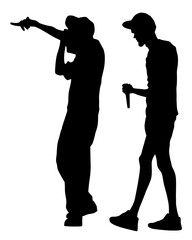 Young man with a microphone reads a rap. Stylized image on theme of hip hop