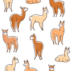 Simple seamless trendy pattern with alpaca. Contour design print.