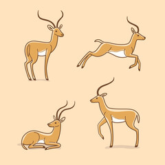 Antelope icon set. Different type of animal. Cute illustration for emblem, badge, insignia.