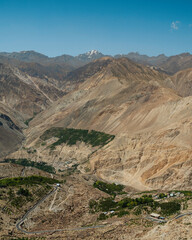 Spiti valley and village as seen from Nako in summer, Himachal Pradesh, India.