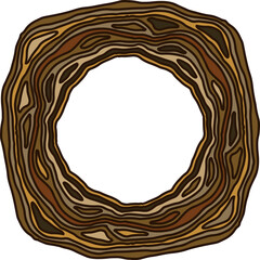 Round old wooden frame sketch. Vector illustration.