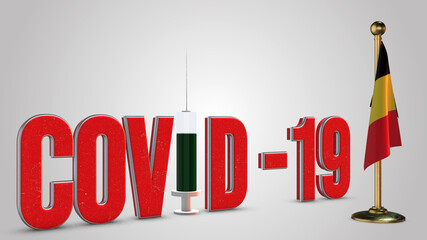 Belgium vaccination campaign and Covid-19 3D illustration.