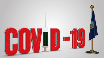 Idaho vaccination campaign and Covid-19 3D illustration.