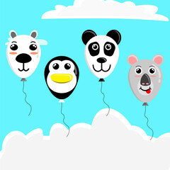 Illustration vector graphic cartoon character of patterned balloons of polar bear, penguin, panda and koala. Suitable for the design of children's balloon products