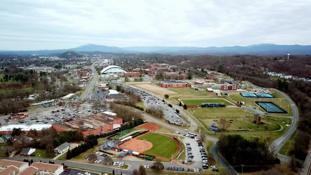 Aerial Of Johnson City Tennessee And East Tennessee State University, ETSU In 4k