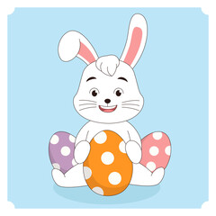 Cute rabbit with easter eggs, Happy Easter bunny